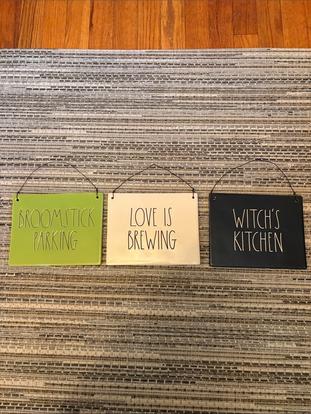 Rae Dunn Green, Cream & Black Halloween Hanging Sign Trio
